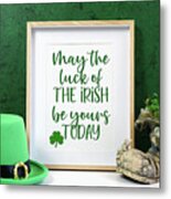 Happy St Patrick's Day Wood Border Picture Frame. Metal Print