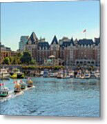 Harbour Ferry Boats And Empress Hotel Metal Print