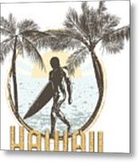 Hawaii Surfer On Beach Metal Print