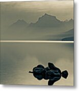 Hazy Mountain Landscape Panorama Over Lake Mcdonald In Sepia Metal Print