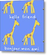 Hello Friend Giraffe Metal Print