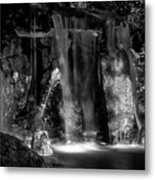 Hidden Waterfall In Black And White Metal Print