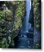 Hidden Waterfall In Iceland Metal Print