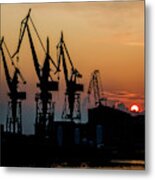 High Cranes At Sunset In Harbor Docks Of Pula Croatia Metal Print