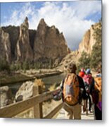 Hikers Walking On Track, Smith Rock State Park, Oregon, Us Metal Print