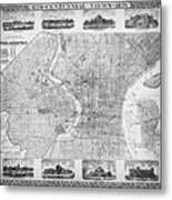 Historic Map Of Philadelphia Pennsylvania  1876 Black And White Metal Print