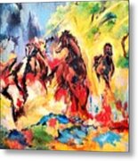 Horses In A Thunderstormtorm Metal Print