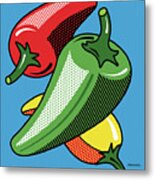Hot Peppers On Blue Metal Print