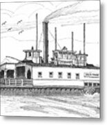Hudson River Steam Ferry Boat Geo H Powers Metal Print