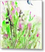 Hummingbird In The Red Salvia Metal Print