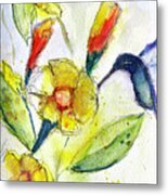 Hummingbird In The Tube Flowers Metal Print