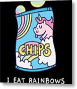 I Eat Rainbows For Lunch Unicorn Chips Metal Print