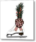 Ice Skate Christmas Decoration With Tartan Bow Metal Print