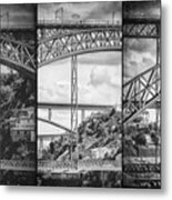Iconic Bridges Of Porto Triple Black And White Metal Print