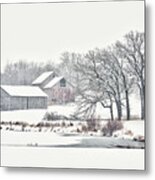 Idyllic Snowy Wisconsin Farmstead Scene Metal Print