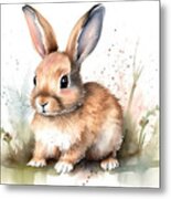 Illustration Of Watercolor Cute Baby Rabbit, Metal Print