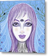 Insect Girl, Spiderella - Sq.blue Metal Print