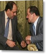 Iraq's Pm Nuri Al-maliki Sits Next To Former Pm Ibrahim Jaafari During A Meeting In Baghdad Metal Print