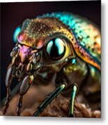 Iridescent Beetle Exoskeleton In Close-up Metal Print