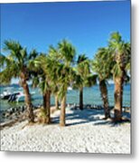 Island Palm Trees And Boats, Pensacola Beach, Florida Metal Print