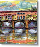 Italy Florence  Ponte Vecchio Watercolors Metal Print