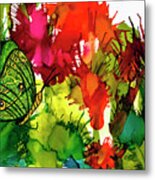 Joyful Explosion Colorful Flowers And Butterfly Alcohol Ink Metal Print