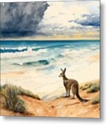 Kangaroo At Beach Metal Print