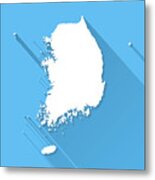 Korea South Map On Blue Background, Long Shadow, Flat Design Metal Print
