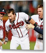 Kris Medlen, Freddie Freeman, And Chris Johnson Metal Print