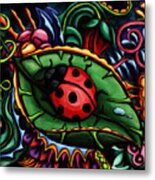 Ladybug On Abstract Garden, Colorful Ladybug Metal Print