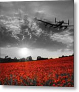 Lancaster Bomber Sunset Return - Red Metal Print