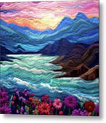 Landscape At Sunset - Quilted Effect Metal Print