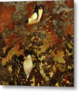 Lantern Chinoiserie Goldfinches And Berries Metal Print