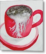 Latte In A Red Mug Metal Print