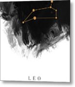 Leo Zodiac Sign - Minimal Print - Zodiac, Constellation, Astrology, Good Luck, Night Sky - Black Metal Print