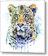 Leopard Head Watercolor Metal Print