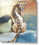 Leopard Watercolor Animal Art Painting Metal Print