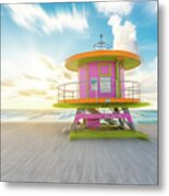 Lifeguard Hut On The Beach In Miami Florida With Motion Blur Effect Metal Print