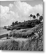 Lifeguard Stand In The Dunes Panorama Black And White Metal Print