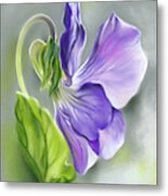 Light Purple Violet With Green Leaf Metal Print