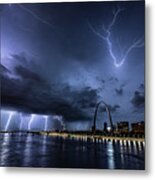 Lightning At The Riverfront Metal Print