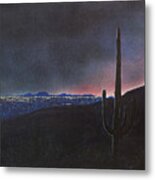 Lights Of Tucson, Arizona With Saguaro Cactus Metal Print