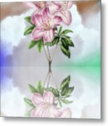Lily Flowers And Clouds Reflection Metal Print