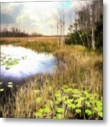 Lily Pads Under The Clouds Painting Metal Print