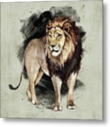 Lion Watercolor Animal Art Painting Metal Print