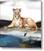 Lioness Watercolor Animal Art Painting Metal Print