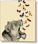 Lioness With Butterflies Metal Print