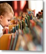 Little Girl In Library Metal Print