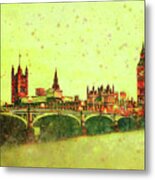 London Thames River View Watercolor Painting Metal Print