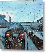 Long Drive On Highway Romantic Rainy Painting Metal Print